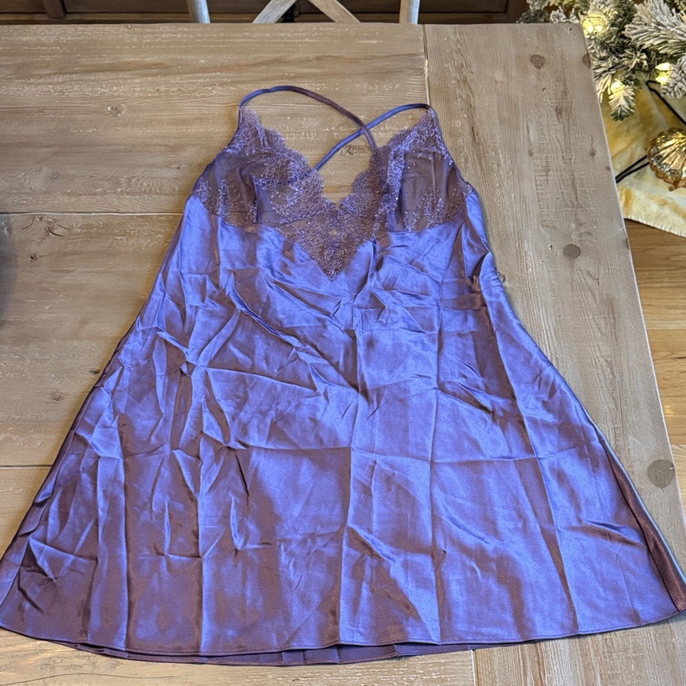 Victoria's Secret Lavender Satin Lace Slip Dress Lingerie - Large - Like New